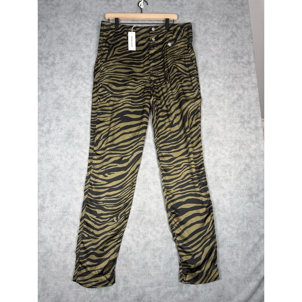 Overlover Jesse Zebra Pants Women 26 Army Animal Print Viscose USA NWT $340